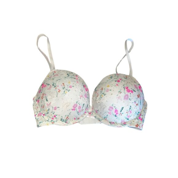 Victoria’s Secret 32D wear everywhere super push-up sexy floral bra love pink - Picture 1 of 5